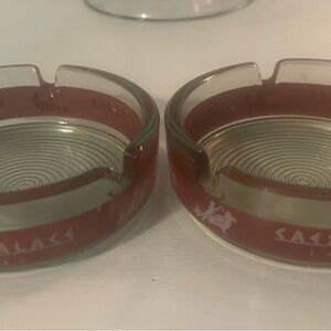 Glass Ashtray Set with Red Accents